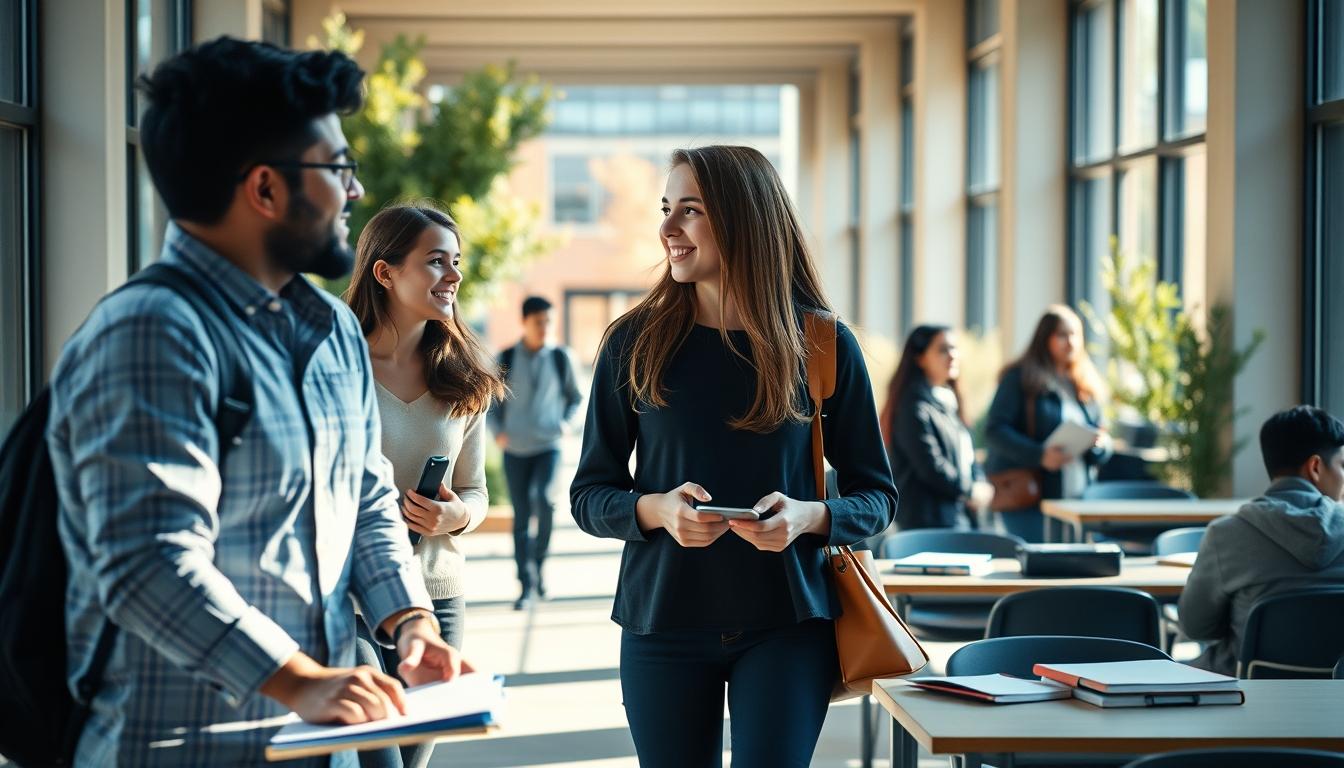Students studying together in modern classroom